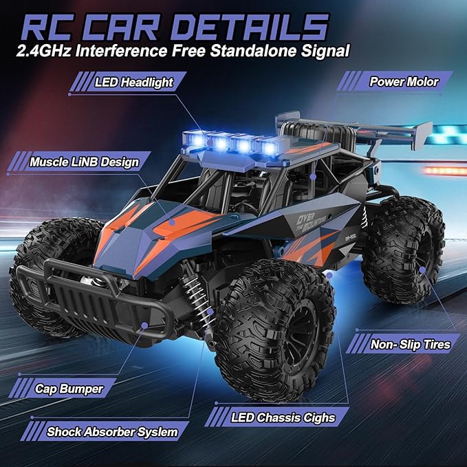 kolegend Remote Control Car for Boys, 2.4GZh RC Cars, 1:12 Monster RC Truck Off Road with LED Headlight and Rechargeable Battery Gifts for Adults Boys 8-12