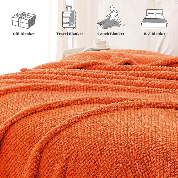 Whale Flotilla Extra Large Soft Fleece Throw Blanket for Couch | 50x70 Inch, Burnt Orange, Suitable for Sofa Chair Bed, Fluffy Fuzzy Jacquard Blankets for All Season, Lightweight and Cozy