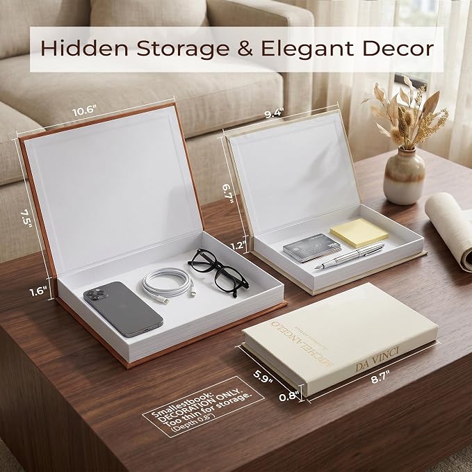 3-Piece Linen Decorative Book Box Set, Fabric Covered Fake Books for Shelf Decor, Modern Aesthetic Storage Books with Secret Compartment, Neutral Home Decor (Terracotta-Beige-White)