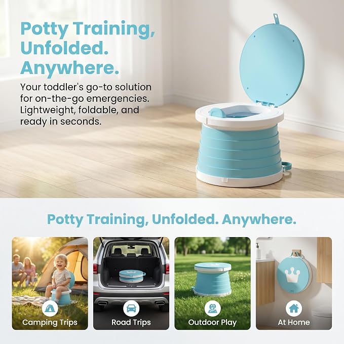 Portable Potty for Toddler Travel Foldable Potty Seat for Toddler Training Toilet for Kids Boys Girls Car On The Go Potty Travel Toilet Chair for Camping Park Indoor/Outdoor