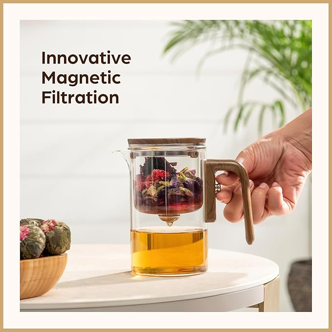 Enchanti Glass Teapot with Infuser - Magic Tea Pot for Loose Leaf Tea - Borosilicate Glass Tea Maker with Heat-Resistant Handle - Gift Box & Writable Card - 800ML (27oz)