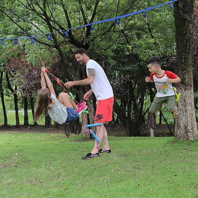 Rainbow Craft 6.6FT Climbing Rope Ninja Ladder for Kids - Kids Ninja Warrior Obstacle Course Accessories - Swing Rope Ladder