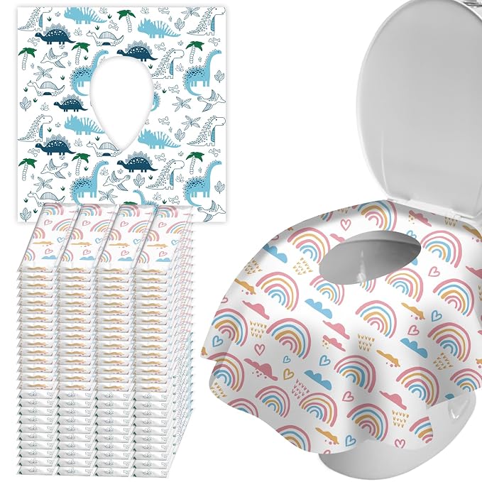 100 Pack Toilet Seat Covers Disposable for Bathroom, Extra Large XL Size Waterproof Covers for Toddler Potty Training, Individually Wrapped Portable for Adults Kids Travel Trip Airplane -PK+BU