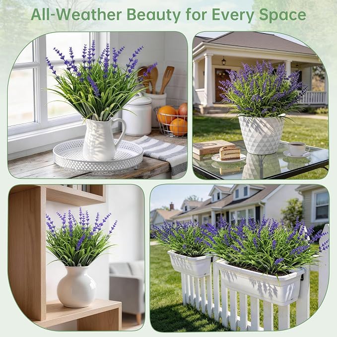 Gipsot 15 Bundles UV Resistant No-Fade Outdoor Artificial Plants & Flowers, Adjustable Height Fake Lavender Flowers Indoor & Outdoor Decor for Garden Patio Pathway Hanging Planter Front Porch