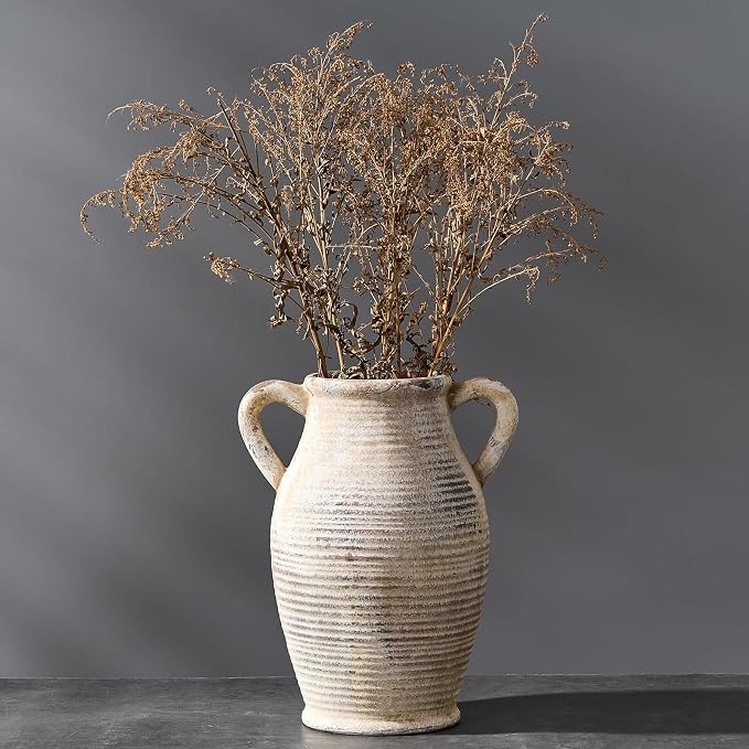 Emotionally Grounded Vase, Vaseking Large Ceramic Rustic Vase with 2 Handles, 9.8 inch Minimalist Decorative Farmhouse Tall Vases for Home Decor, Living Room, Enterway, Wedding, Fired Terra Clay