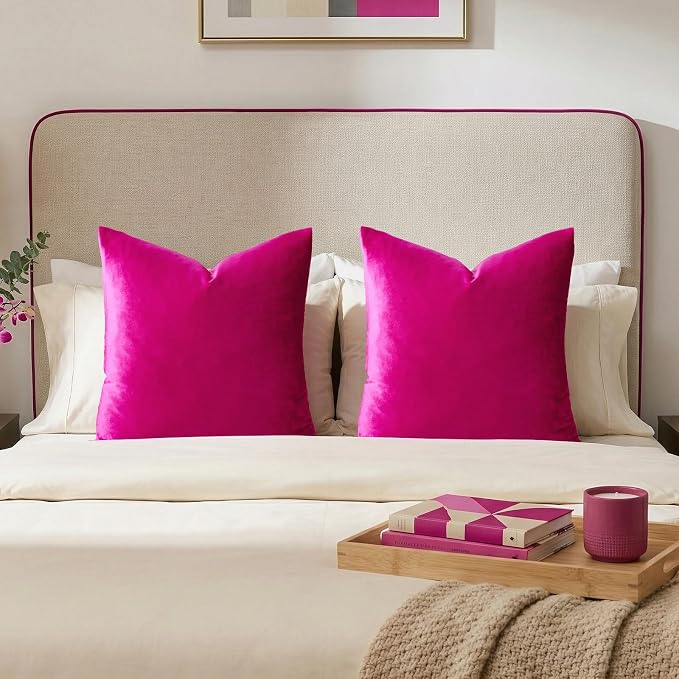 GIGIZAZA Hot Pink Velvet Pillow Covers 26x26 Decorative Pillows Pack of 2 | Throw Pillows for Couch,Euro Sham,280gsm Soft Textured Fabric,Modern Square Pillowcases,Luxury Cushion Covers