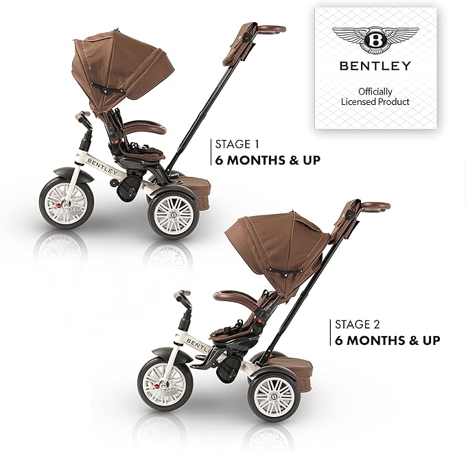Bentley Kids Trike, Toddler Bike 6-in-1, Officially Licensed & Designed by Bentley Motors UK; This Baby to Big Kid Tricycle is a Compelling Statement of Performance and Luxury, White Satin (6m-5y+)