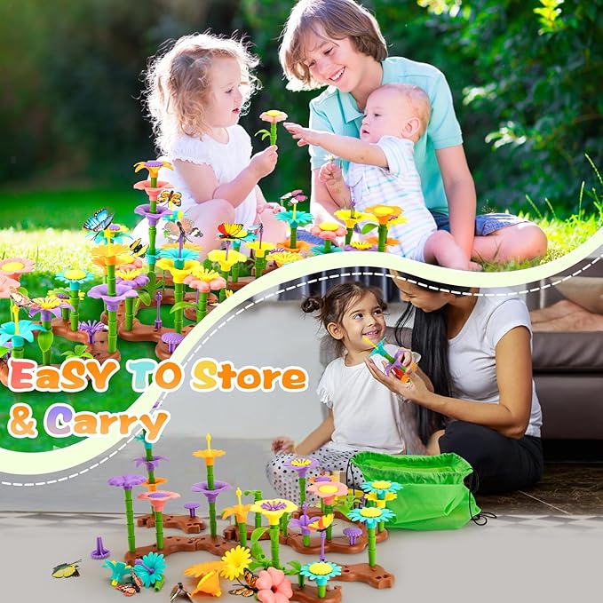 Flower Garden Building Toys for Girls: 272 PCS Kids Gardening Kit Set Gifts for 3 4 5 6 7 Year Old Toddler