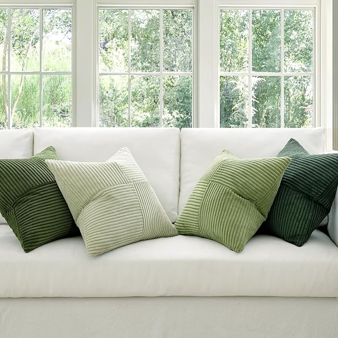 MIULEE Spring Green Decorative Throw Pillow Covers 20x20 Inch Set of 4 Boho Farmhouse Cushion Covers Mordern Nordic Pillow Cases Soft Corduroy Gradient Home Decor for Couch Sofa Living Room Bed