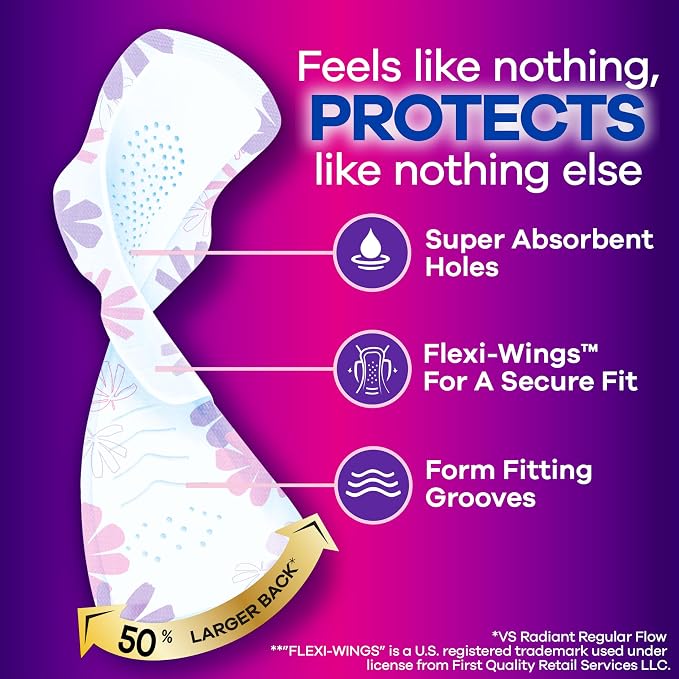 Always Radiant Flexfoam Pads for Women, Size 5, Extra Heavy Overnight Absorbency, With Wings, Scented, 18Count