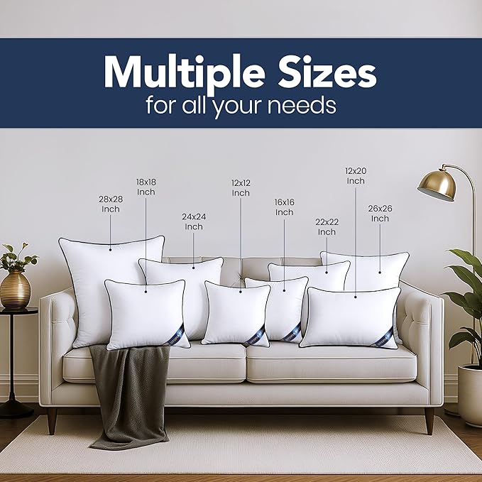 Utopia Bedding 22x22 Throw Pillow Inserts, Decorative Pillows, Pack of 4 | Piping Throw Pillows, Plush & Supportive, Aesthetic Cushion Sham Stuffer for Sofa, Office, Couch & Bed, Set of 4, White