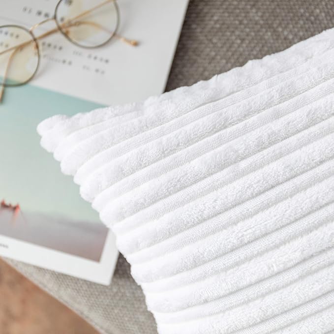 UGASA Velvet Pillow Covers Striped, Decorative Throw Cushion Case with Hidden Zipper for Home Couch/Bedroom/Car, Soft Cozy Solid Oblong, 1 Piece (12"x20", Pure White)