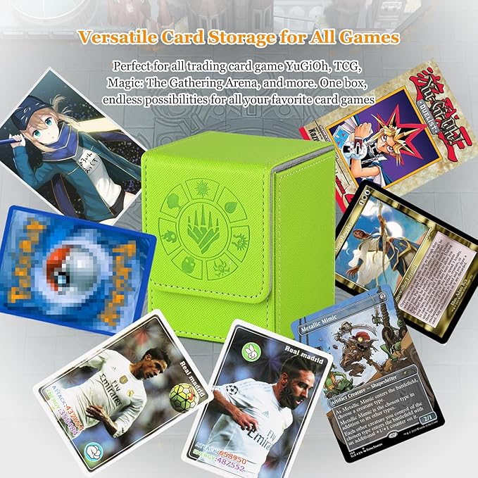 Arkeiliy Card Deck Box, 110+ Storage MTG Deck Box with 50 Pcs Card Sleeve, Collectible Trading Card Cases for Magic Commander and More (Grass)
