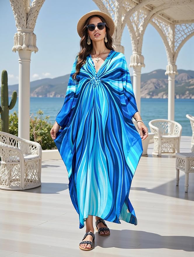 Mumu Dresses for Women Plus Size, Bohemian Kaftan Beach Cover Up Long Maxi Nightgown Soft Loungewear