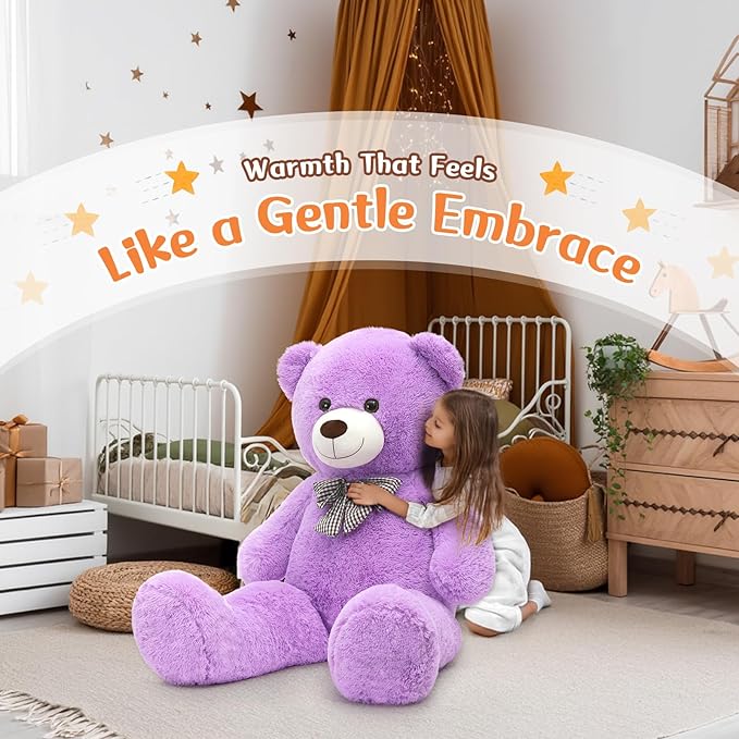 MorisMos Bow Tie Giant Teddy Bear 4 Feet, 47inch Stuffed Animal Big Teddy Bear Plush, Classic Girlfriend Boyfriend Gift, Violet