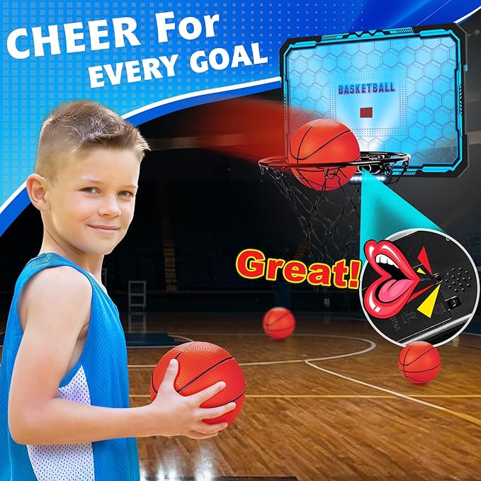 Indoor Basketball Hoop Boys Gifts for Teens Door Room Basketball Hoop Mini Hoop with Scoreboard, 3 Balls and Batteries Basketball Toys for 8 9 10 11 12