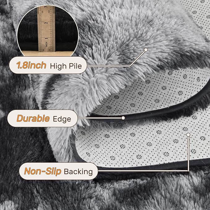 5x7 Ft Large Shag Rug for Living Room Bedroom,Tie-Dyed Ultra Soft Fluffy Furry Area Rug, Aesthetic Carpet for Indoor Floor Home Decor(Dark Grey)