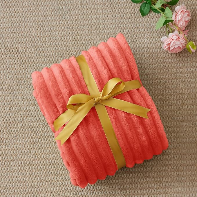 BEDELITE Ribbed Twin Blanket for Couch & Bed, Coral Red, 60"x80" | Ultra-Soft Plush Fleece, Cozy, Warm Yet Lightweight, Ribbed Texture, Home Decor, Machine Washable, Giftable, All-Season Use