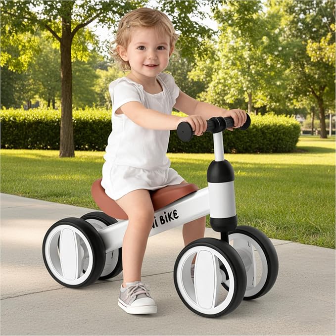 SIMATE Balance Bike Toys for 1 Year Old Boys Girls, 12-24 Month Toddler Ride on Toys, 4 Silent Wheels & Soft Seat, First Birthday Gifts for Baby Girls Boys