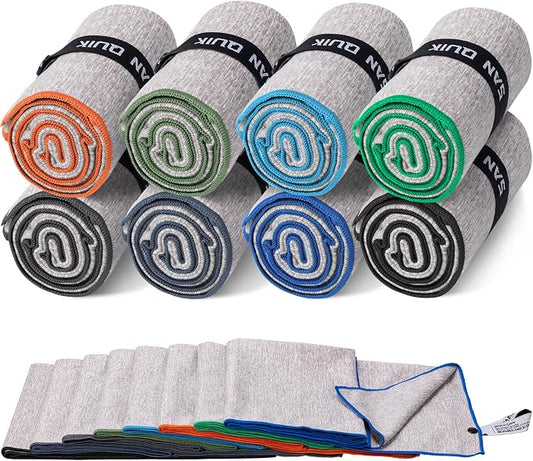 Microfiber Gym Towels 8 Pack, Quick Dry Silver ION Odor-Free Sweat Towel for Gym Men & Women Super Absorbent Fast Drying for Workout, Yoga, Running, Hiking, Travel（Forest Color,16x31.5Inch ）