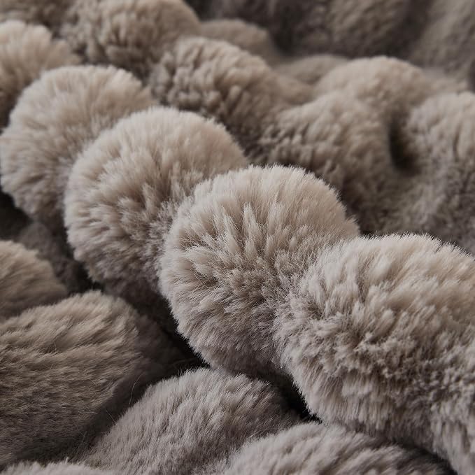 COOVA Faux Fur Throw Blanket for Couch, Cozy Soft and Fuzzy Plush Rabbit Fur Bubble Blanket for Sofa Bedroom Living Room, 50x60 Inches Grey