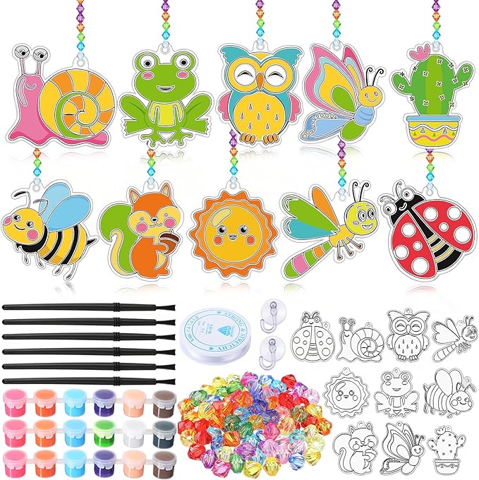 30 Sets Suncatchers Window Art Kits, DIY Sun Catchers Bulk Crafts Paint Your Own Window Ornaments for Boys Girls Classroom Home Party Birthday Activity Decor (Vibrant Style)