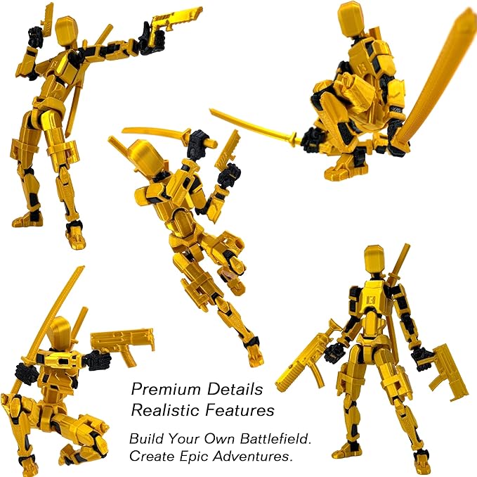 【Assembled】 T13 Action Figure Set, Giant Sword Titan 13 Robot Action Figure 3D Printed robo 13 Action Fidget Toys Dummy Figure Articulated, T13 for Collectors Desktop Decorations (Golden-Black)