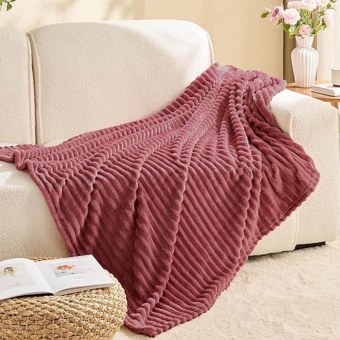 BEDELITE 3D Ribbed Brick Dust Fleece Throw Blanket for Couch, 50x60 Inch | Soft Warm Decorative Fluffy Blanket, Cozy Plush Lightweight Fuzzy Throw Blanket for Bed Sofa Home Room Decor, Gift for Women