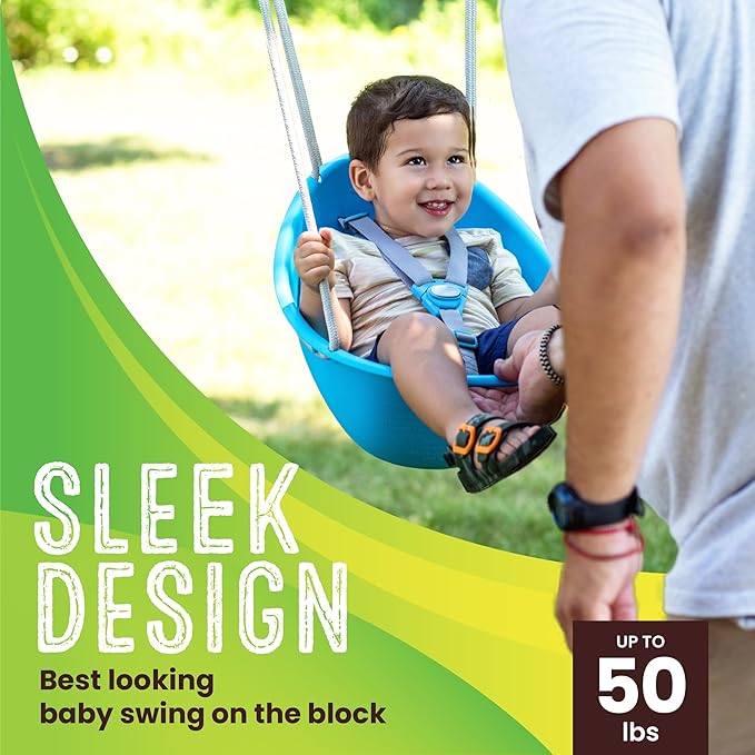 Swurfer Coconut Toddler Swing – Comfy Baby Swing Outdoor, 3- Point Adjustable Safety Harness, Secure, Safe Quick Click Locking System, Blister-Free Rope, Easy Installation, Ages 6-36 Months