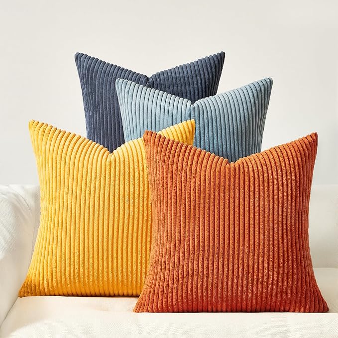Topfinel Boho Pillow Covers for Couch Bed Accent Modern Pillowcase Corduroy Pillow Covers 24x24 Blue and Orange Decorative Sofa Livingroom Home Decor