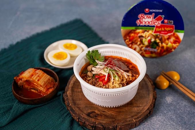 Nongshim Ramen Noodles, Gourmet Instant Ramen bowl, Premium Microwavable Noodle Soup, Hot & Spicy, 3.03 Ounce (Pack of 24)