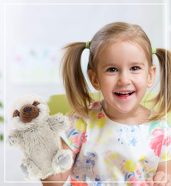 DolliBu Sloth Plush Hand Puppet - Super Soft Stuffed Animal Sloth Puppet Toy for Kids, Educational Cute Plush Puppets for Teaching, Games, and Shows