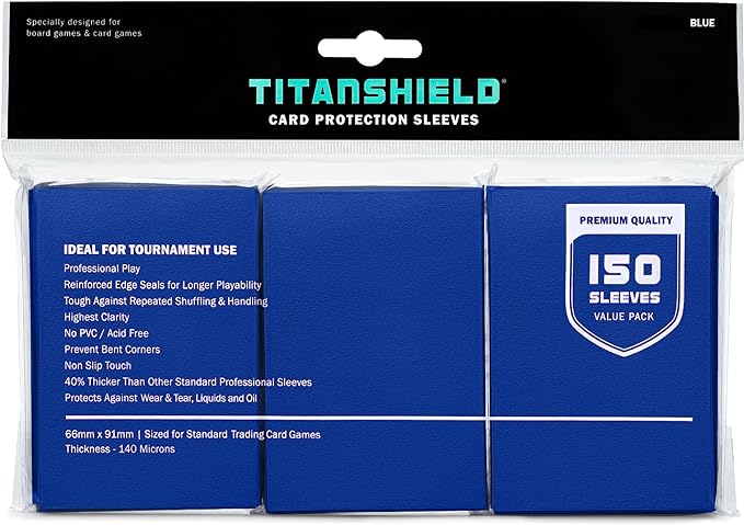 TitanShield Premium Card Sleeves | Compatible with Pokemon, One Piece, Lorcana, Flesh & Blood, & Magic The Gathering MTG | (150 Sleeves - Standard) (1, Blue, Standard | 66x91mm)