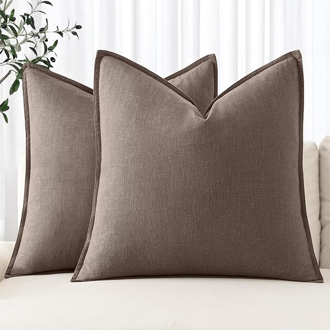 MIULEE Decorative Linen Euro Sham Pillow Covers 24x24 Malt Ball | Boho Farmhouse Fall Autumn Couch Throw Pillows for Bed, Pack of 2 Accent Modern Pillowcases, Sofa Livingroom Home Decor