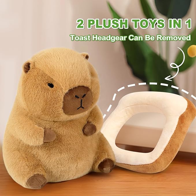 Ditucu Cute Capybara Plush Pillow with Wearable Toast Headgear Stuffed Animal Bread Capibara Plushies Toys Gifts for Kids Brown 13.7 inch
