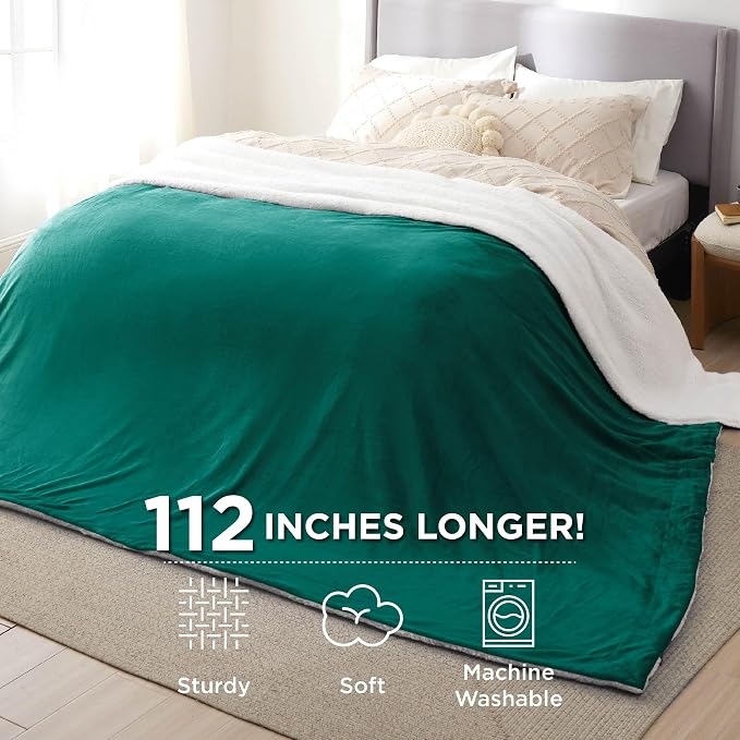 Bedsure GentleSoft Sherpa Fleece Cal King Blankets for Bed, Non-Heated, Thick and Warm Oversized Throw for Women and Men, Soft Fuzzy Plush Large Blanket for Winter, Forest Green, 112x98 Inches