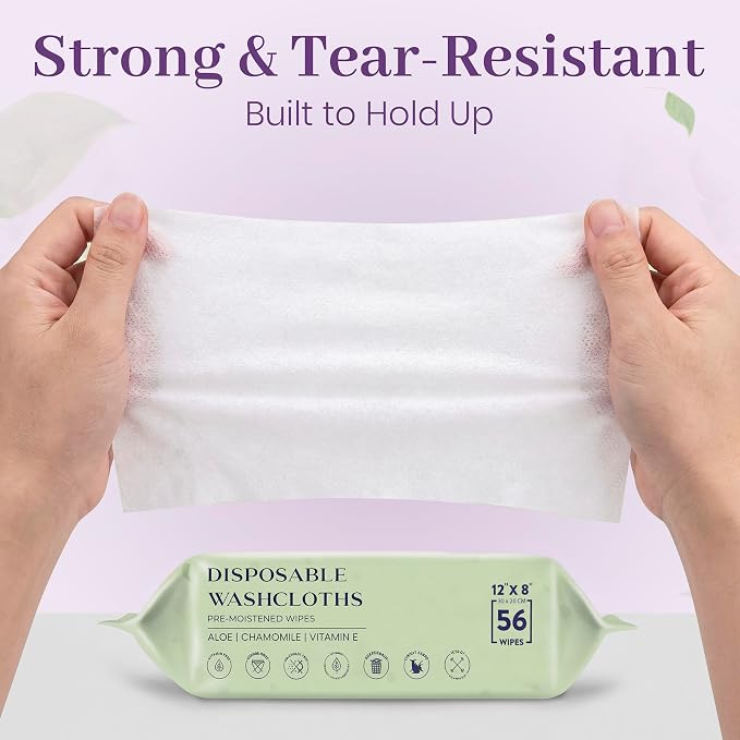 Extra Large Adult Wipes for Elderly - 6 Packs of 56 [336 Count] 12" x 8" Disposable Washcloths, Extra Thick Body Wipes for Bathing No Rinse, Fragrance Free Hypoallergenic for Sensitive Skin, ProHeal