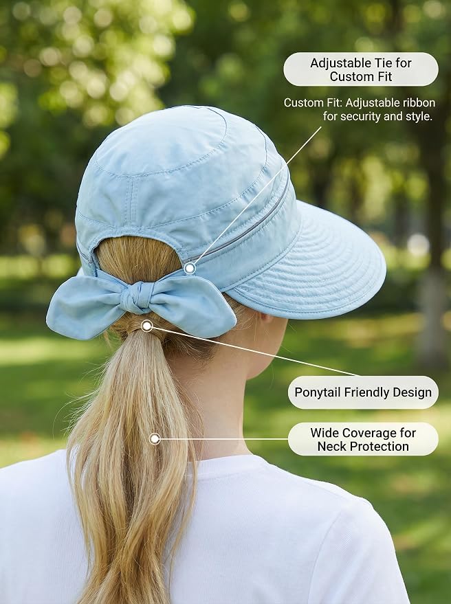 2-in-1 Women’s Sun Visor Sun Hat Zipper Off Ponytail Friendly, Lightweight Quick Dry, Summer UV Protection