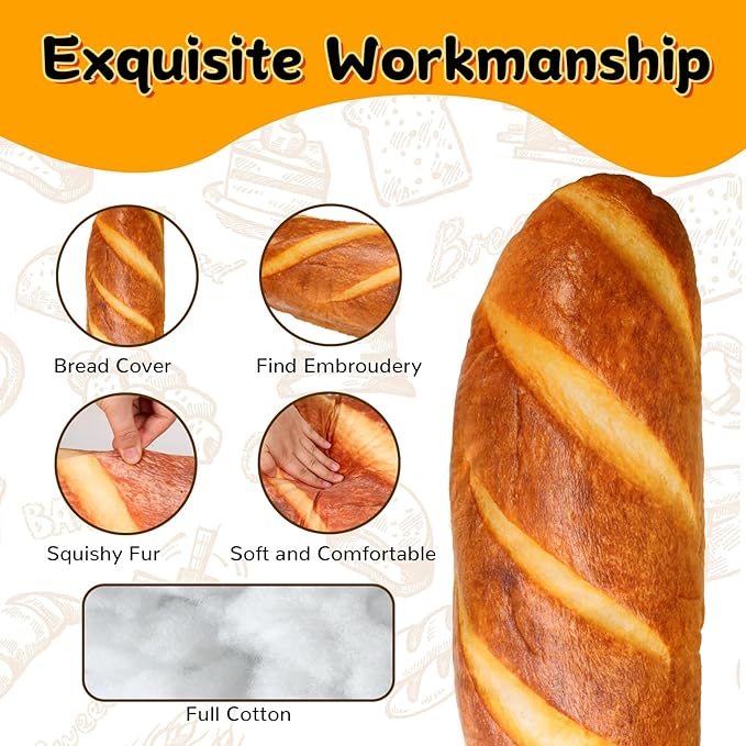 3D Simulation Bread Plush Pillow Simulation Buttered Bread Pillow Baguette Pillow Funny Body Pillow Food Plush Stuffed Toy for Home Decor (31.5)