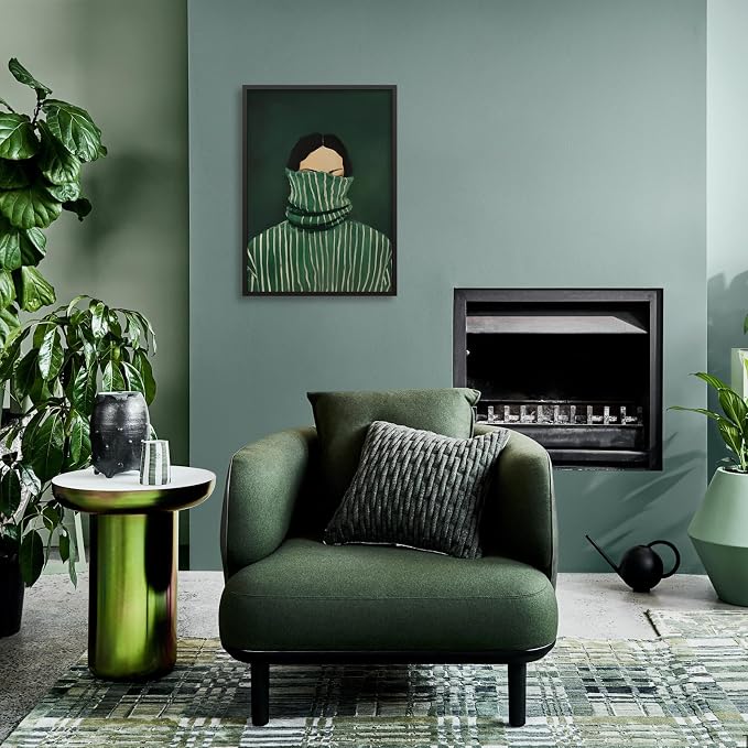 Emerald Green Feminine People Wall Art Retro Abstract Stripe Poster Funky Minimalist Eclectic Canvas Prints 12X16 inch Black Framed for Bedroom Apartment Dorm Wall Decor