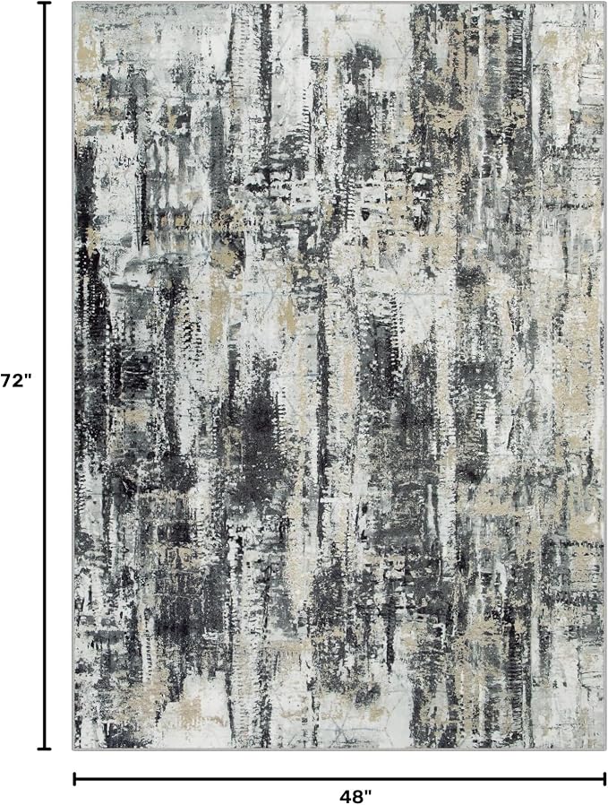 4x6 Area Rugs Washable Rug: Modern Abstract Living Room Rug Soft Anti-Skid Thin Carpet Indoor Floor Non-Shedding Carpets for Bedroom Dining Room Farmhouse Nursery Home Office Black Grey Gold