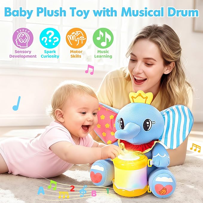 Baby Toys 6-12 Months, Elephant Musical Plush with Lights, ABCs, Animal Sounds, Numbers, Infant Early Learning Toy,Christmas Birthday Gifts for 6+ Month Boys &Girls