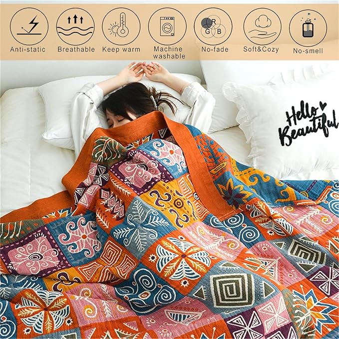 MSGKV Boho Throw Blanket 60"x80" 100% Cotton Checkered Throw for Couch | 100% Cotton Throw, Checkered Pattern, Reversible Woven, Lightweight Comfort, Farmhouse Decor, All Seasons, Machine Washable