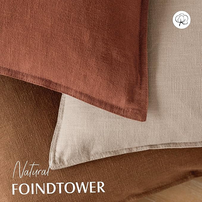 Foindtower Pack of 2, Decorative Linen Solid Throw Pillow Covers Soft Accent Cushion Case Farmhouse Neutral Pillowcase for Chair Couch Sofa Bedroom Living Room Home Decor 26 x 26 Inch Fall Rust Orange