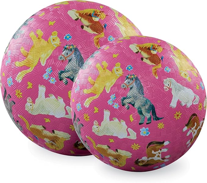 Crocodile Creek Playground Ball - Durable Rubber Ball for Kids Ages 3 and Up - Bouncy Inflatable Ball for Kickball, Indoor Games, and Outdoor Sports - PVC-Free - Pretty Ponies - 5-inch Diameter