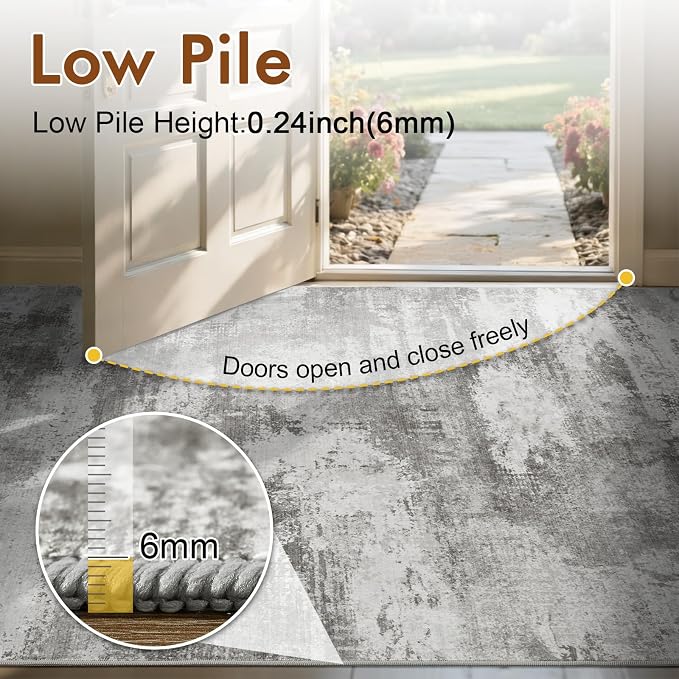 6x9 Ft Large Abstract Area Rugs for Living Room, Soft Non-Slip Modern Washable Rugs Print Pattern Carpet for Bedroom Indoor Floor Nursery Home Decor (Grey)