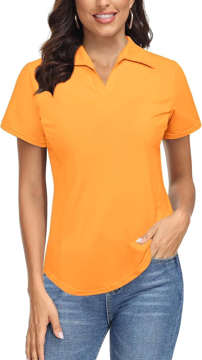 JACK SMITH Women's Golf Polo Shirt V Neck Short Sleeve Tennis Shirt Sun Protection Moisture Wicking Athletic Tops
