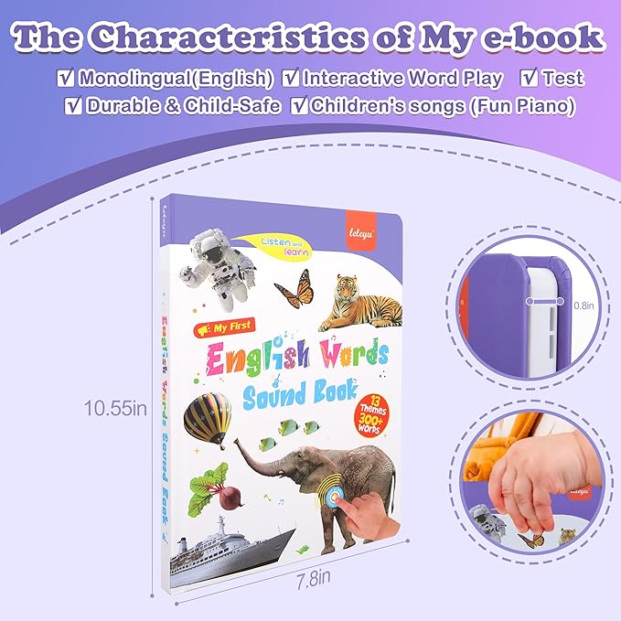 English Words Sound Book -Total 300+ Words, 13 Themes, Interactive Audio Sound Books for Toddlers, Autism Sensory Games, Early Educational Gifts, Birthday Gift for Toddlers Kids Age 3 4 5 6
