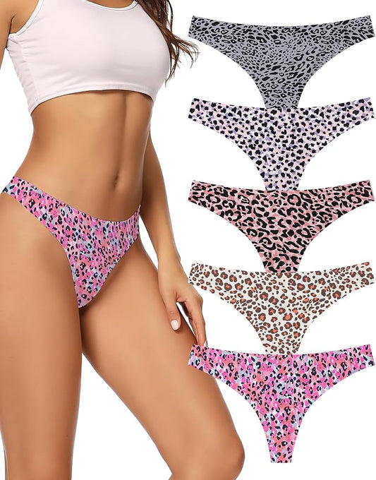 voenxe Seamless Women Underwear Thongs,No Show Ladies Thong,No Line Workout Breathable Comfortable Panties,Soft Undies,5-Pack