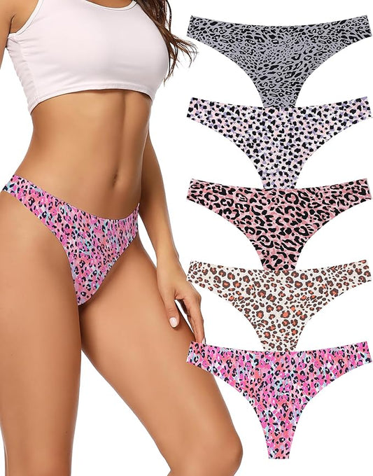 voenxe Seamless Women Underwear Thongs,No Show Ladies Thong,No Line Workout Breathable Comfortable Panties,Soft Undies,5-Pack